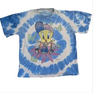 Vintage 1995 Blue Tie-Dye Looney Tunes Tweety Bird T-Shirt